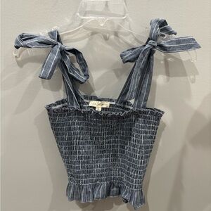 La Hearts Navy Striped Smocked Crop Top